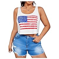 GORGLITTER Women's Plus Size American Flag Tank Top Graphic Sleeveless Scoop Neck Tops