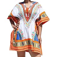 RaanPahMuang Dashiki Colorful Shirt for Women Short Sleeve Elastic Waist V-Neck