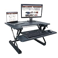 Victor DCX710G High Rise Collection Height Adjustable Standing Desk with Keyboard Tray (Gray) - Sturdy Steel Frame, Dual Lever Release System, 2 Tiered Wooden Work Surface and Keyboard Tray, 31 Inches
