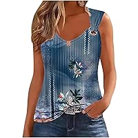 Women's Western Ethnic Style Floral Print Tank Tops Casual Crewneck O Ring Camisole Summer Sleeveless Loose Fit Vest