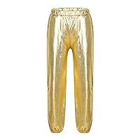 Kids Girls Boys Shiny Metallic Jazz Dance Pants Elastic Waist Harem Pants Athletic Leggings Hip Hop Dancewear Costume