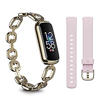 Fitbit Luxe gorjana Special Edition Tracker Hoodie Link Bracelet + Peony Classic Strap [5+ Days Battery Life / Smartwatch Fitness Tracker]