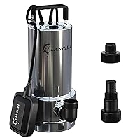 1.6HP 5177GPH Stainless Steel Water Sump Pump, Clean/Dirty Submersible Pump with Automatic ON/OFF Float Switch, Water Removal for Basement Pool Pond Garden and Hot Tub