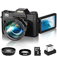 Vlogging Camera, Acoletty 4K 48MP Digital Cameras for Photography, 16X Digital Zoom, 52mm Wide Angle Lens, Macro Lens, 2 Batteries & Charging Stand, 32GB TF Card, 3.0
