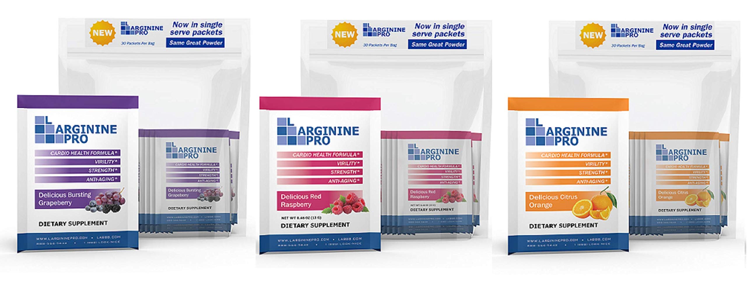 L-ARGININE PRO Supplement ON-The-GO Single Serve Travel Packets - 5,500mg of L-arginine Plus 1,100mg L-Citrulline (3 Bags (90 Packets), 3 Flavors)