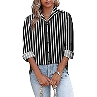 ONLYSHE Blouse for Womens Casual Button Down Long Sleeve Shirts Collared Dressy Loose Fit Tunic V Neck Tops