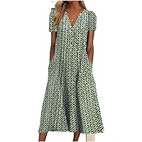 Women's V-Neck Short Sleeve Swing Print Fabric Dress