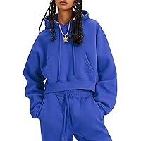 Flygo Womens Fleece 2 Piece Outfits Sweatsuit Crop Pullover Sweatshirt Joggers Pants Tracksuit Set(RoyalBlue-S)