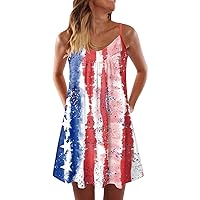 XJYIOEWT Red Summer Dress,Independence Day for Women's 4 of July Printed Boho Sundress for Women Casual Summer Skater Dr