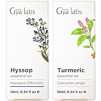 Hyssop Essential Oil Diffuser & Turmeric Oil for Hair Growth Set - 100% Natural Therapeutic Grade Essential Oils Set - 2x0.34 fl oz - Gya Labs