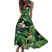 Dresses for Women 2024 Sun 2024 Casual Summer Fashion Hawaiian Print V-Neck Sleeveless Tunic Dresses