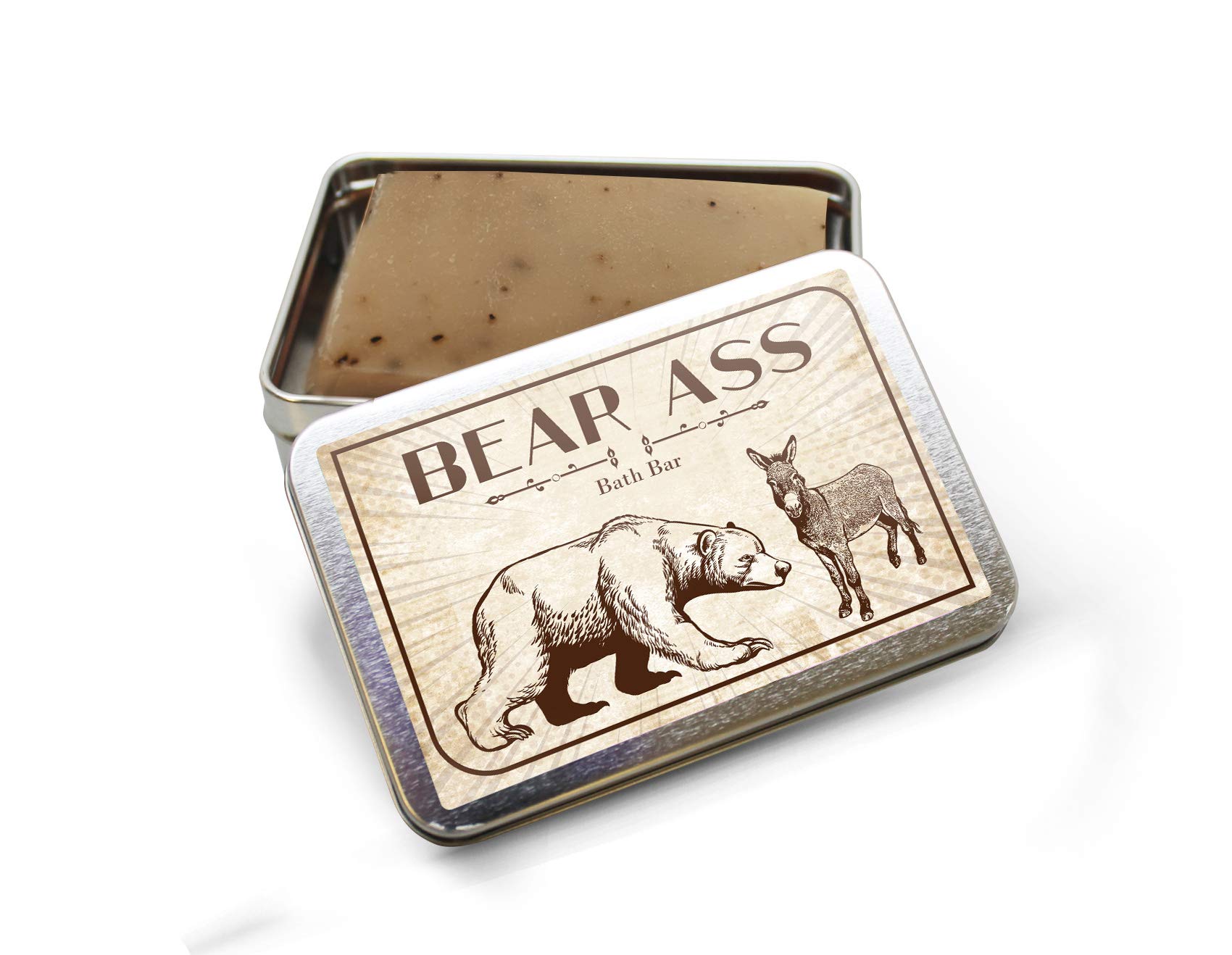Bear Ass Bath Bar - Funny Vintage Bear and Donkey Design - Novelty Bath Soap for Men - Coffee Soap, Handcrafted, Made in the USA, Contains Real Ground Coffee