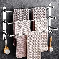 Towel Rail Chrome 3-Tier Bath Towel Rack with Hooks,40-60Cm Stainless Steel Wall Mounted Towel Holder Retractable Towel Bar Rail,for Kitchen Bathroom Hotel Office (Silver)/40Cm