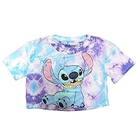Disney Junior Stitch Tie Dye Crop Top, Shirt for Girls, Blue, Small