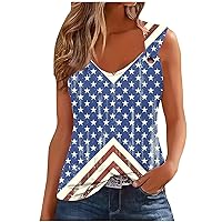 Deals of The Day Today Summer Cute Tank Tops for Women Casual Sleeveless Patriotic Shirt Loose Fit Scoop Neck O-Ring Shoulder Strap Blouse A Blue