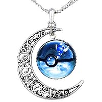 Anime Monsters and Crescent Necklace Anime Eevee Evolutios Cartton Glass Dome and New Moon Necklace