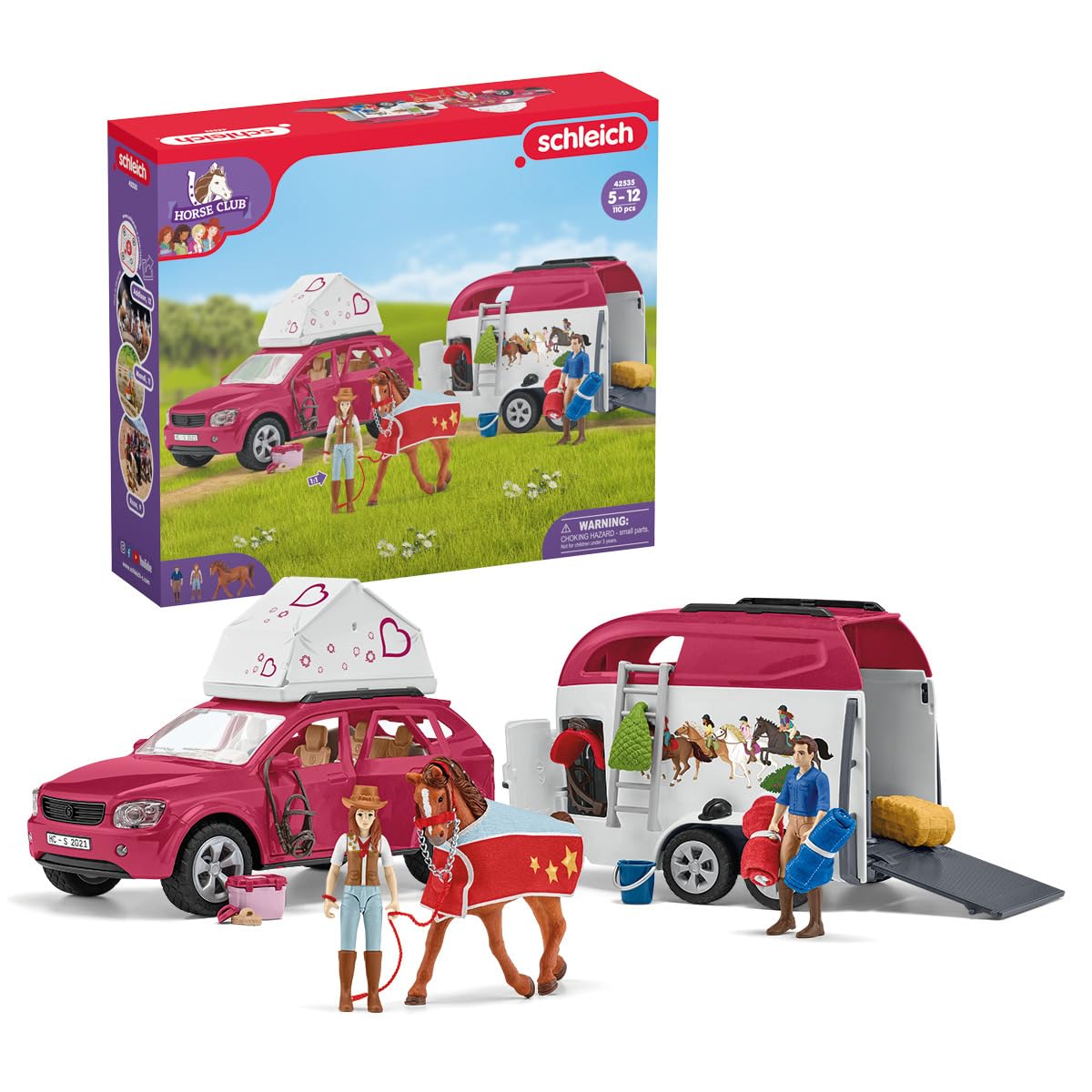 Schleich Horse Car and Trailer Toys - Multi Piece SUV & Trailer Playset, with Horse Figurine, Rider Action Figure, and Pony Accessories, for Girls and Boys Ages 5 and Above