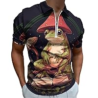 Funny Cute Frog Mens Polo Shirts Quick Dry Short Sleeve Zippered Workout T Shirt Tee Top