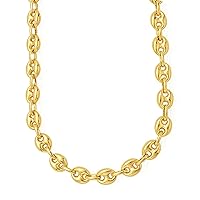 Yellow Gold Puffed Mariner Link Chain Necklace, 11mm