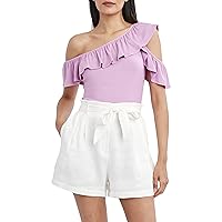 BCBGMAXAZRIA Women's One Shoulder Ruffle Detail Top, Grape, X-Large