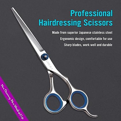 COOLALA Stainless Steel Hair Cutting Scissors 6.5 Inch Hairdressing Razor Shears Professional Salon Barber Haircut Scissors, One Comb Included, Home Use for Man Woman Adults Kids Babies