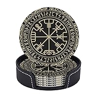 Black Celtic Viking Design Drinking Coasters PU Leather Coaster with Holder Coasters for Coffee Table Kitchen Table Bar, Home & Office Gifts, 6pcs