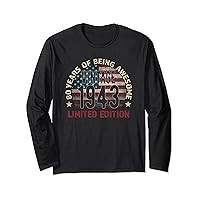 80th Birthday Gift men Vintage 1943 80 Years Old - USA Flag Long Sleeve T-Shirt