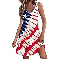 Patriotic Clothing 4th of July Dress Women 2024 American Print Vintage Fashion Casual with Sleeveless Round Neck Sundresses Watermelon Red XX-Large