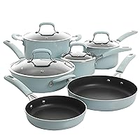 Kenmore Elite Andover Nonstick Platinum Forged Aluminum Cookware Set, 10-Piece, Glacier Blue