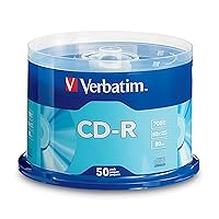 Verbatim CD-R Blank Discs 700MB 80 Minutes 52x Recordable Disc for Data and Music - 50 Pack Spindle