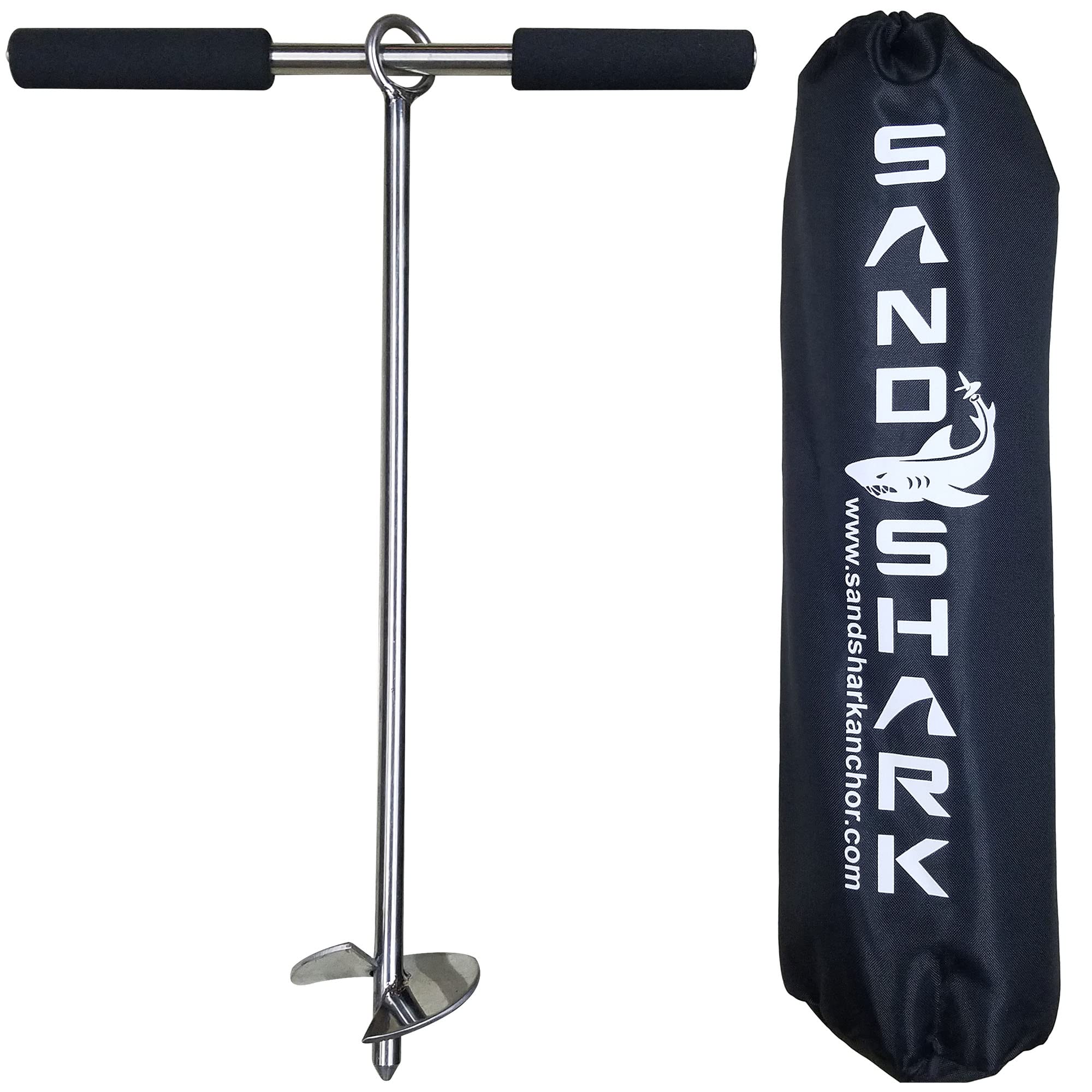 SandShark 18 inch Lite Series Boat Anchor - Shallow Water Anchor Pole - Jet Ski Anchor, Kayak Anchor, Pontoon Boat Accessories for Beach and Sandbar - Stainless Steel w/Handle and Rip-Stop Padded Case