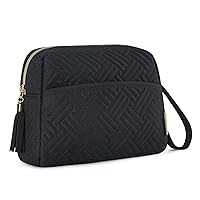 BAGSMART Cosmetic Pouch, Elegant Roomy Makeup Bag,Travel Zipper Pouch,Water-resistant Toiletry Bag,Makeup Accessories Organizer,Black