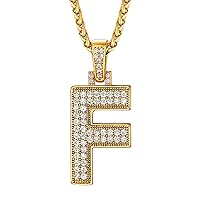 U7 Unisex Initial Capital Letter Necklace, Iced Out Cubic Zirconia A to Z Charms with 55 cm Chain, 18K Gold Plated / Platinum Plated, Jewellery Gift