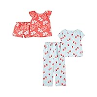 Girls' 4-Piece Poly Pajamas, Pack of 2