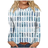 FYUAHI Women's Basic Tops for Women Trendy Fashion Casual Retro Printed Round Neck Long Sleeve Pullover Top