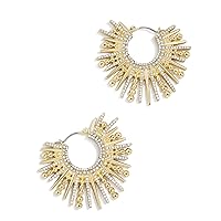 Jaskamal Gold Statement Earrings - Luxurious Sunburst Style, Hypoallergenic, 14K Gold Plated Brass, Hoop Design with Glass Beads - Perfect Dressy Gold Earrings for Statement Jewelry Lovers