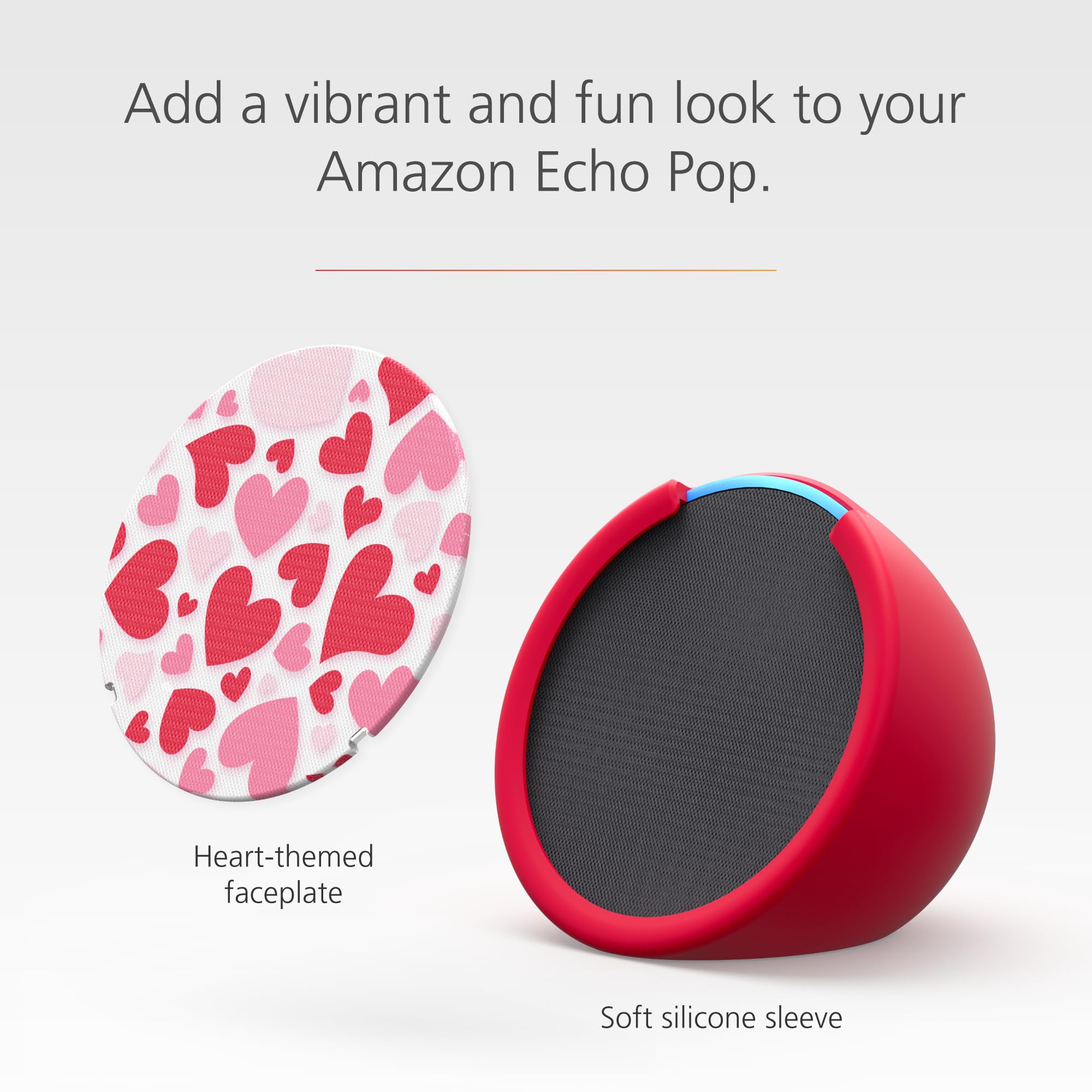 Valentine's Day Bundle: Includes Echo Pop | Charcoal & Made for Amazon Sleeve & Faceplate | Hearts