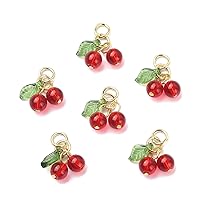 Stiesy 30 Pcs Handmade Cherry Charms Pendants Red Glass Fruit Dangle Charms Beads for Earrings Bracelets Necklace DIY Making Jewelry Making Accessories