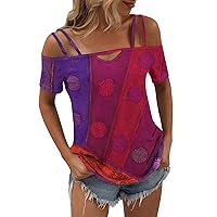Summer Tops for Women Trendy Short Sleeve T Shirts Casual Sexy Off The Shoulder Tunic Tops Elegant Floral Blouses