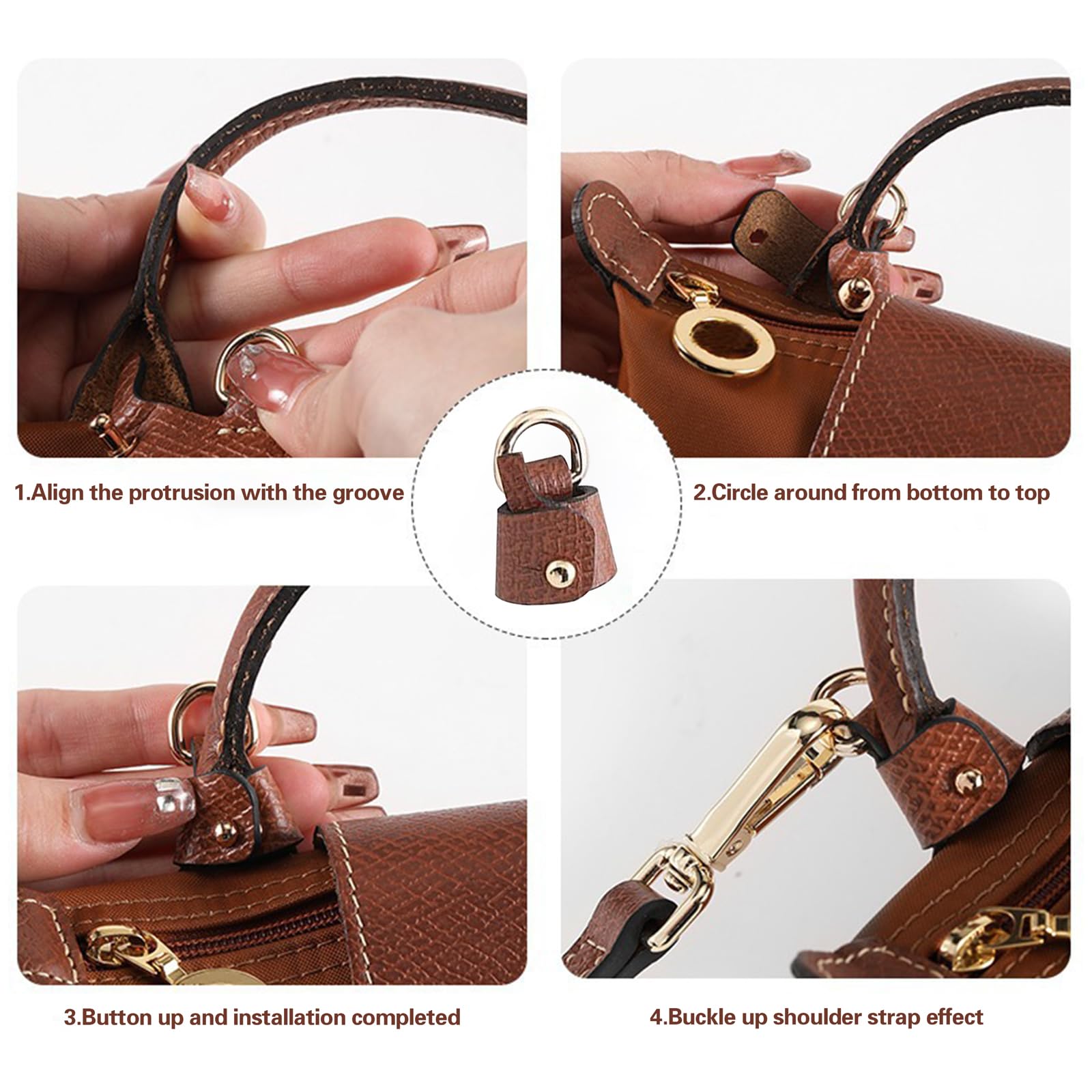 Leather Purse Straps Replacement Bag Transformation Strap for Mini Bags Crossbody Shoulder Strap Punch-Free Leather Shoulder Strap for Small Bag Handbag Clutch Bag Accessories Set, Brown