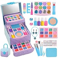 49pcs Big Amount Kids Makeup Kit for Gilrs, Non-Toxic & Safe Pretend Play Makeup for Little Girls, Real Washable Cosmetics with Case, Best Princess Birthday Gifts for Age 3-12 Years Old Toddlers