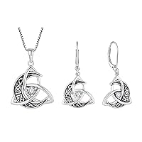 Vintage Celtic Moon Pendant Necklace Earrings Women Gemstone Jewelry Set with Cubic Zirconia