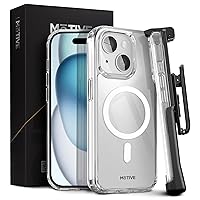 Magnetic Clear for iPhone 15 Case with Belt Clip, (Designed for Magsafe) Military Drop Protection, Slim Phone Case with Clip for iPhone 15 6.1 inch |Clear