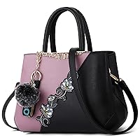 DIRRONA Women Handbags Fashion Ladies Top Handle Bag Cute Pendant Shoulder Bag PU Leather Travel Casual 2 Color Stitching Design Crossbody Bag Elegant Embroidery Print Women's Bags