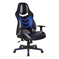 OSP Home Furnishings Eliminator Ergonomic Adjustable High Back Gaming Chair, Black Faux Leather with Blue Accents