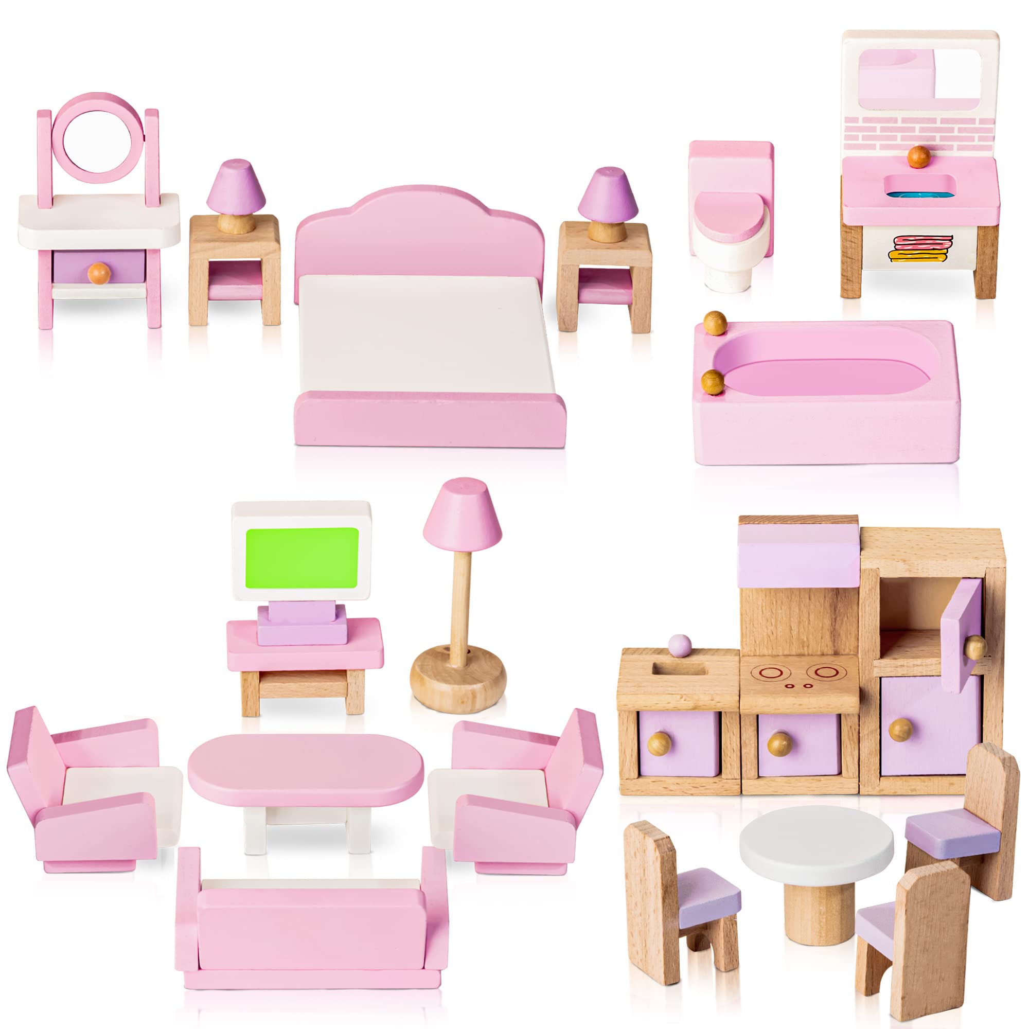 Mua Wooden Dollhouse Furniture Set, 22 Pcs Miniature Dollhouse