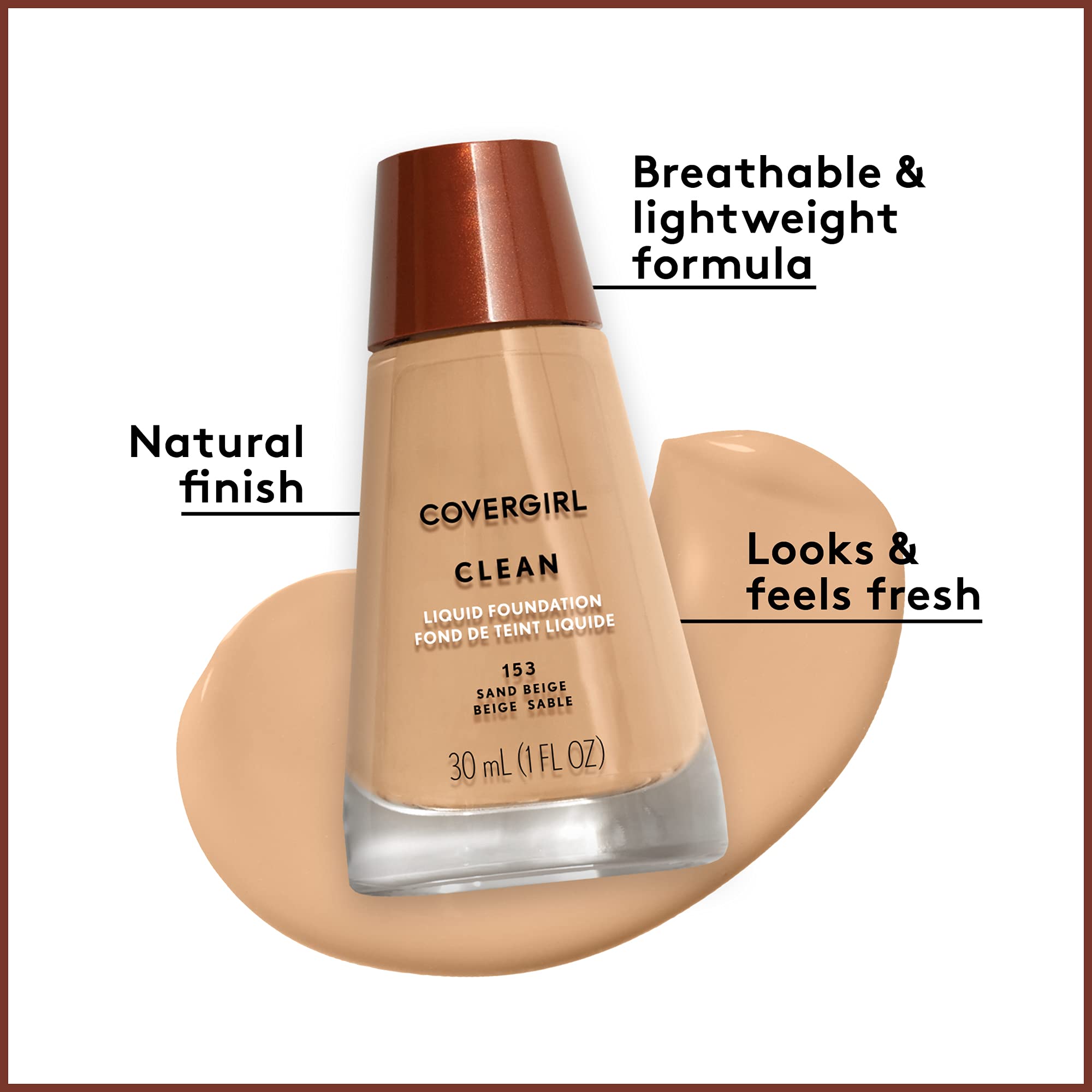 COVERGIRL, Clean Makeup Foundation, Natural Beige, 1 oz, 1 Count (packaging may vary)