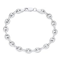 Unisex .925 Sterling Silver Nautical Anchor Link Puff Mariner Chain Bracelet For Women Men 9-6MM Wide 7 8 Inch