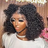 Short Bob Wigs 180% Density Jerry Curly Short 13x6 HD Transparent Invisible Lace Frontal Human Hair Wigs Brazilian Remy Short Bob Glueless Human Hair Wigs Deep Wave Bob Wig for Black Women 8 Inch