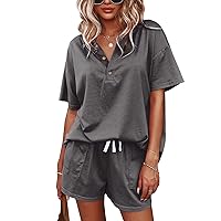 Women's Short Sleeve Sweatsuits: 2 Piece Casual Outfit Sets with Pockets